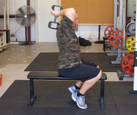 Two armed seated overhead dumbbell extension