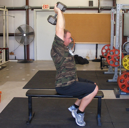 Two armed seated overhead dumbbell extension