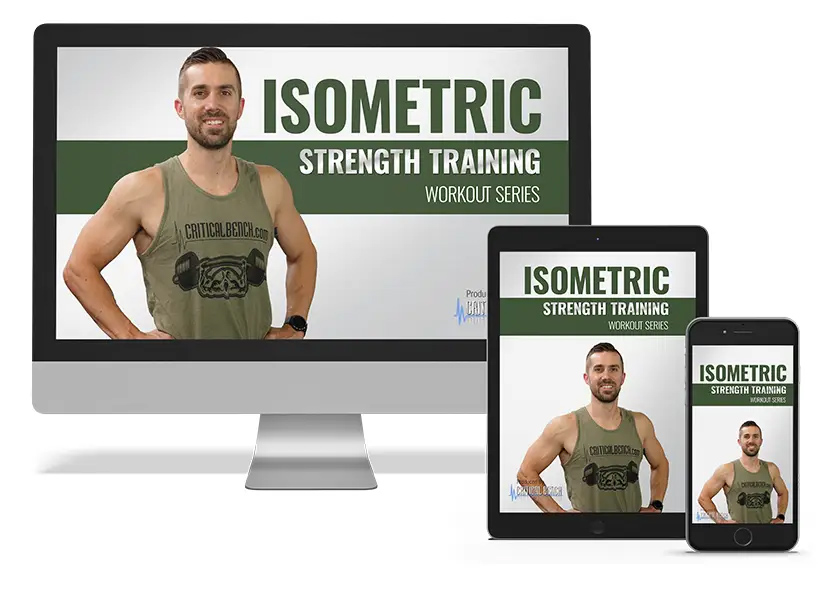 Isometric strength training workout series product image shown on a computer, tablet, and smartphone.